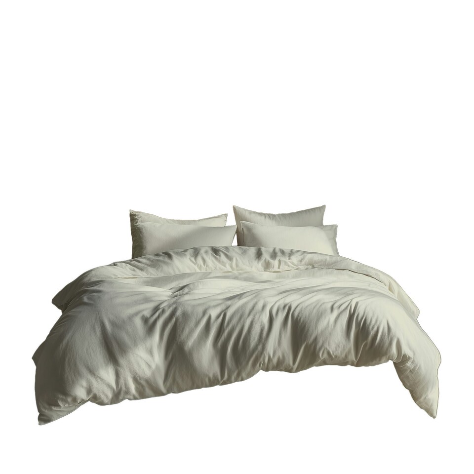 image 1 of Plain Dyed Easy Care Polycotton Duvet Cover And Pillowcase/s Set Bed Linen Cream | Cream | Super King