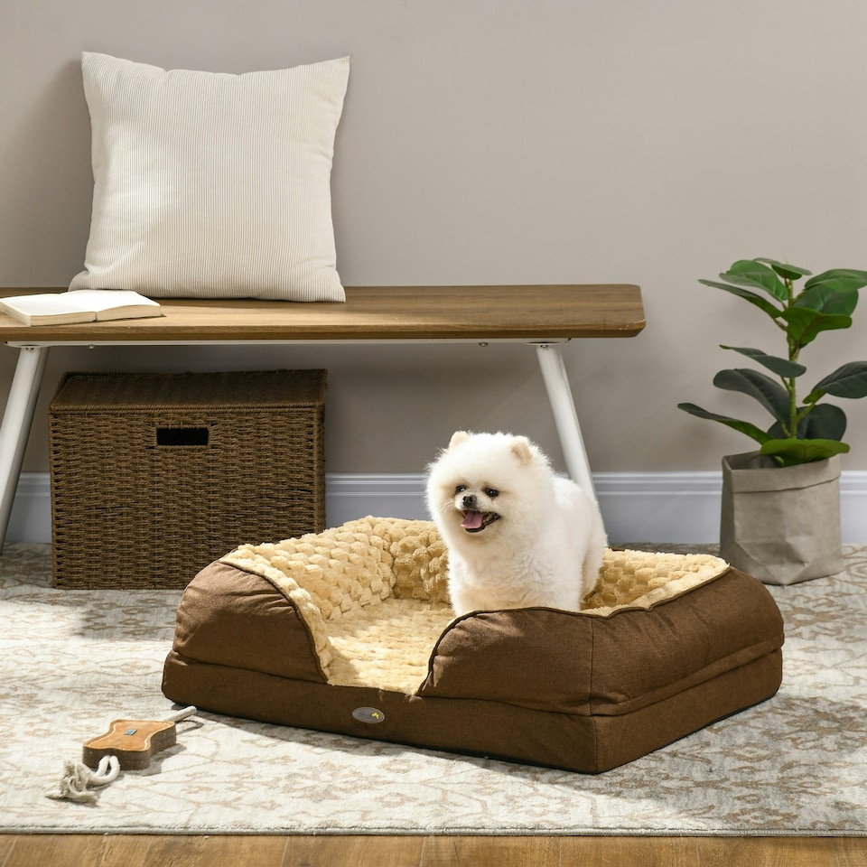 image 1 of PawHut Dog Bed Calming Pet Bed Dog Mattress for Small Dogs - Brown