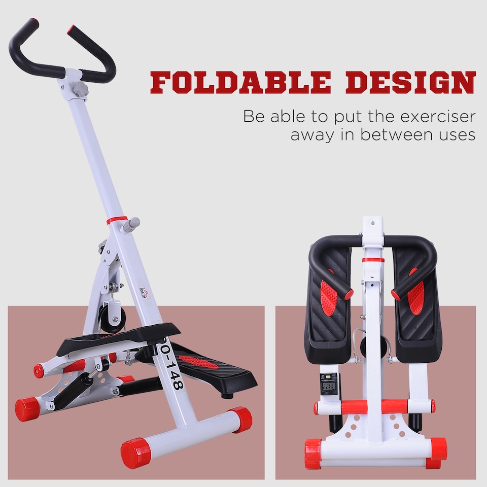 image 1 of HOMCOM Foldable Stepper Adjustable Step Machine w/ Handlebar LCD Display, Red