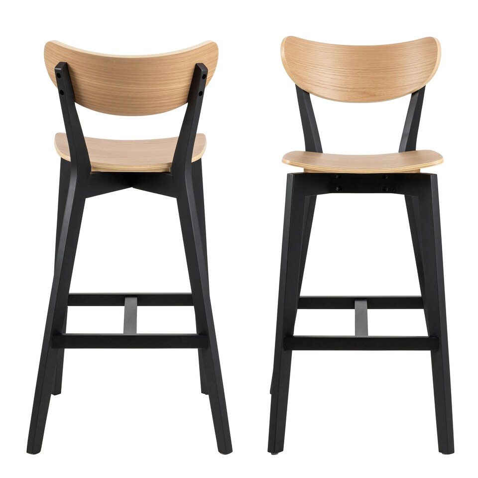 image 1 of Roxby Bar Stool, Black and Oak Set of 2