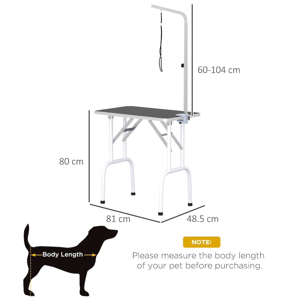 image 1 of PawHut Foldable Dog Grooming Table Adjustable Arm for Small Dogs 81x49x80 cm