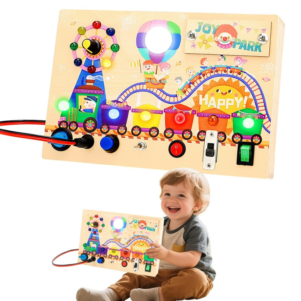image 1 of Montessori Wooden Busy Board Light Up Sensory Activity Toy for Toddlers Fine Motor Skills Learning Toy for Ages 1 to4