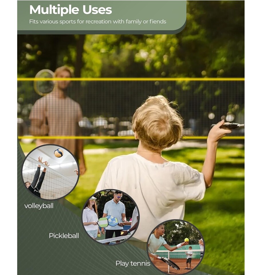 image 1 of Gr8 Home Yellow Black 5m Badminton Net Post Set Portable Volleyball Pickleball Tennis