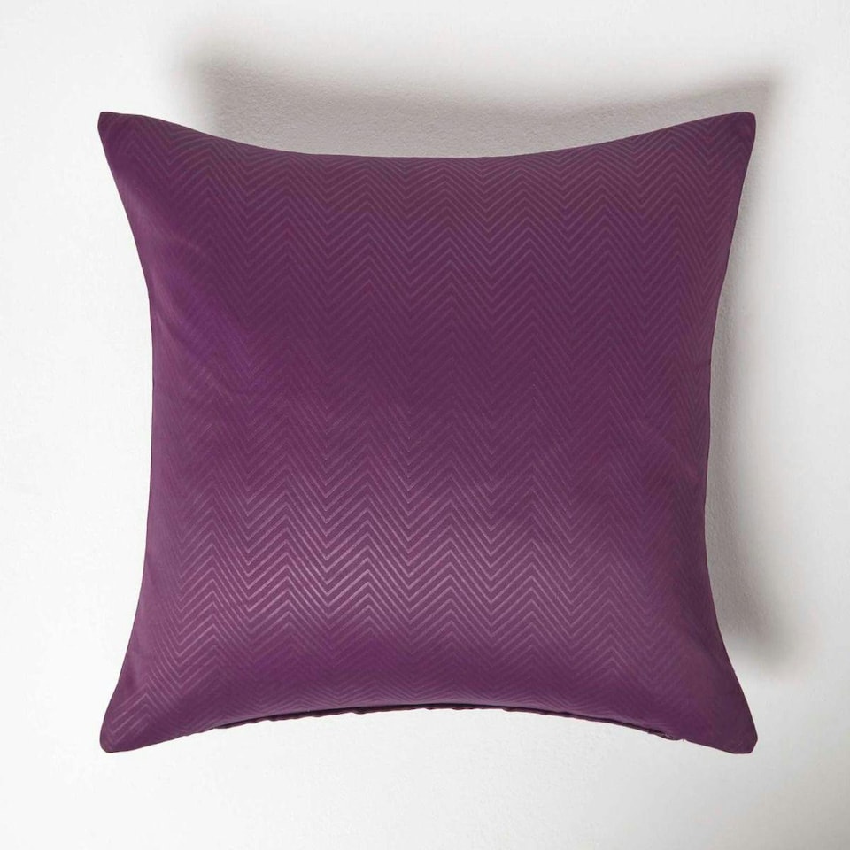 image 1 of Homescapes Aubergine Herringbone Chevron Cushion Cover - 45 x 45 cm | Purple | Aubergine | 45 x 45 cm