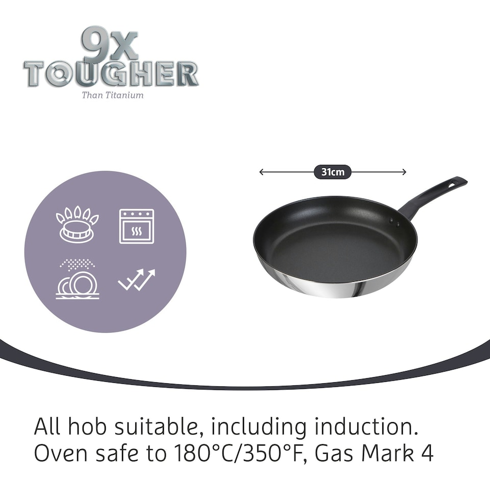 image 1 of Prestige 9 X Tougher Stainless Steel Frying Pan - 31cm