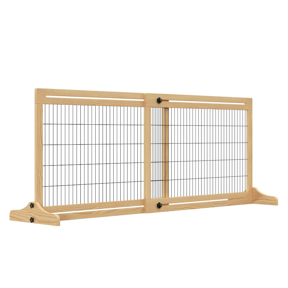 image 1 of PawHut Adjustable Wooden Pet Gate Freestanding Dog Barrier for Doorway