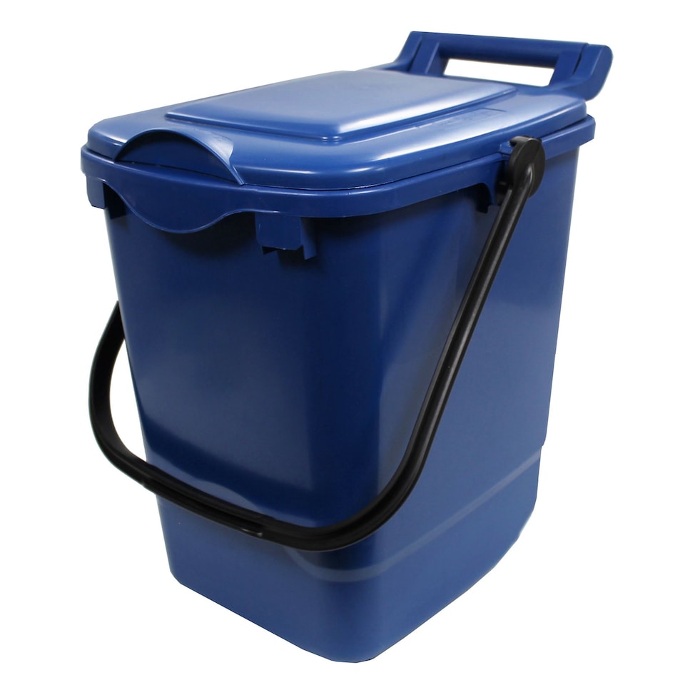 image 1 of Large Compost Caddy - Blue - for Food Waste Recycling (23 Litre) - 23L Plastic Composting Kerbside Bin with Composting Guide