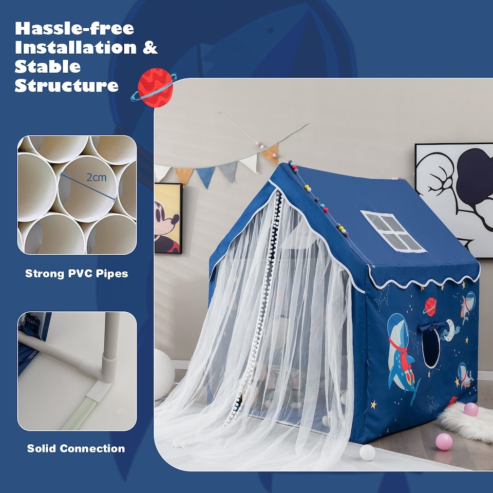 image 1 of COSTWAY Kids Play House Children Indoor Playhouse Castle Fairy Tent