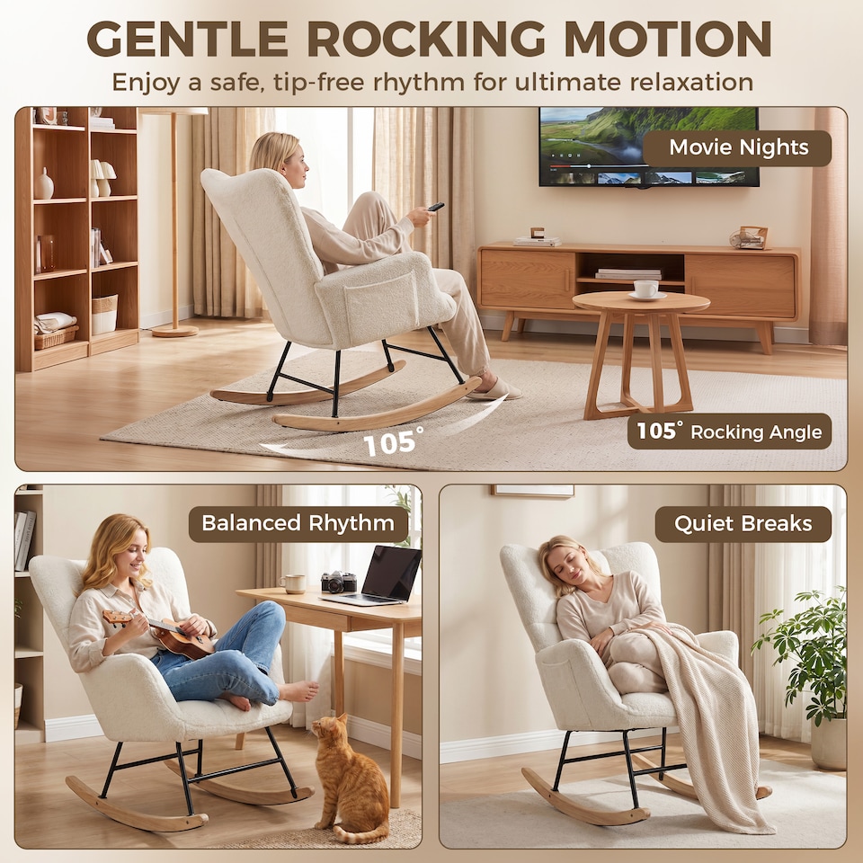 image 1 of HOMCOM Tufted Rocking Chair with Side Pockets