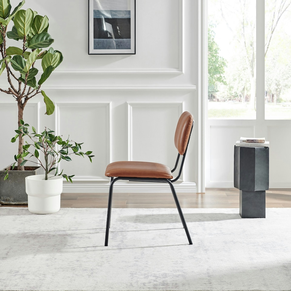 image 1 of Furniturebox Delta 2x Tan Faux Leather Black Legs Dining Chair