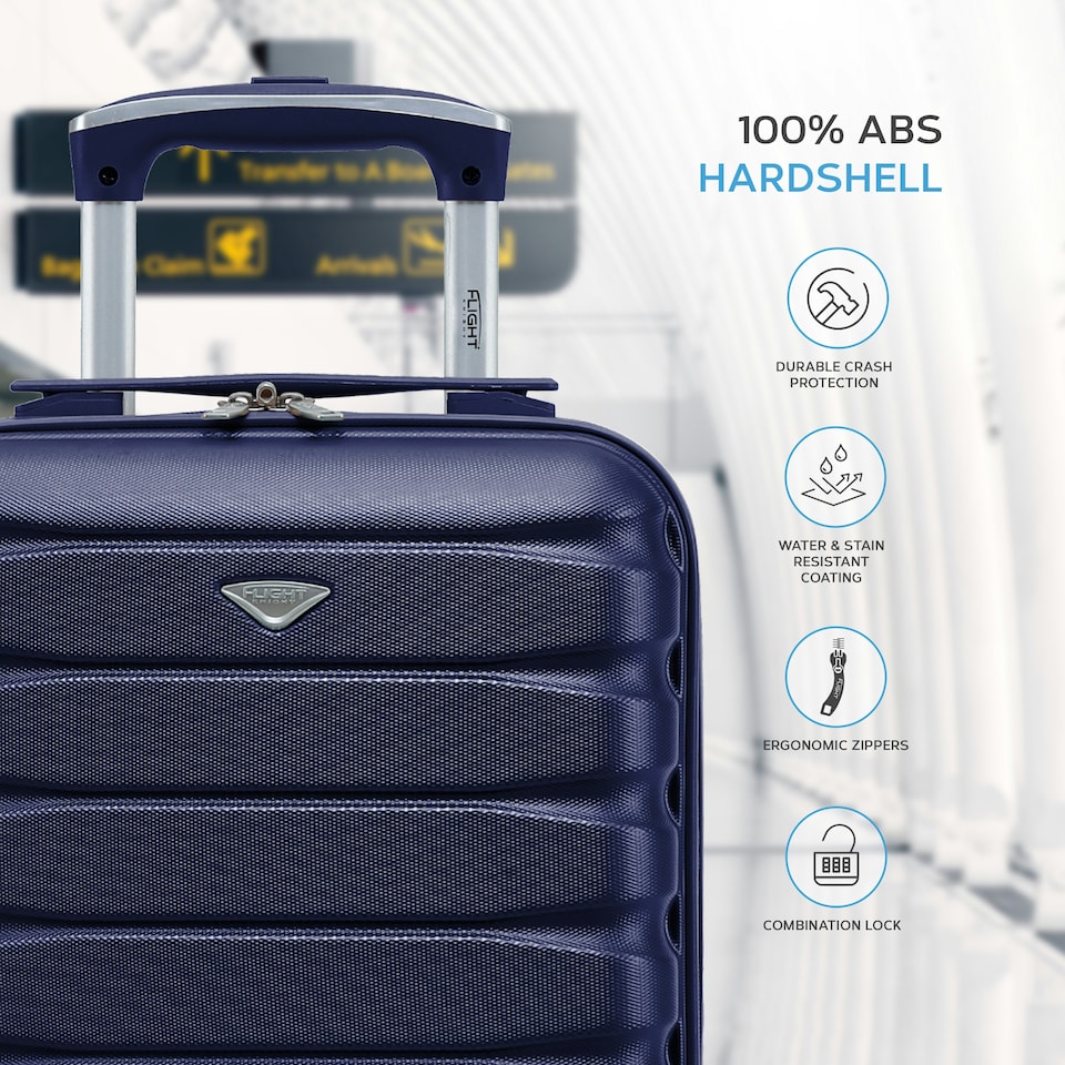 image 1 of 40x30x20cm Wizz Air & Vueling Maximum Size Free Cabin Carry On Lightweight 4 Wheel ABS Hard Case Suitcases Cabin Carry On Hand Luggage Blue | Navy | Cabin Bag