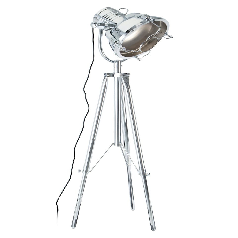 image 1 of Interiors by Premier Industrial Tripod Floor Lamp, Height Adjustable Chrome Floor Light, Tiltable Spotlight With In-Line Switch Silver