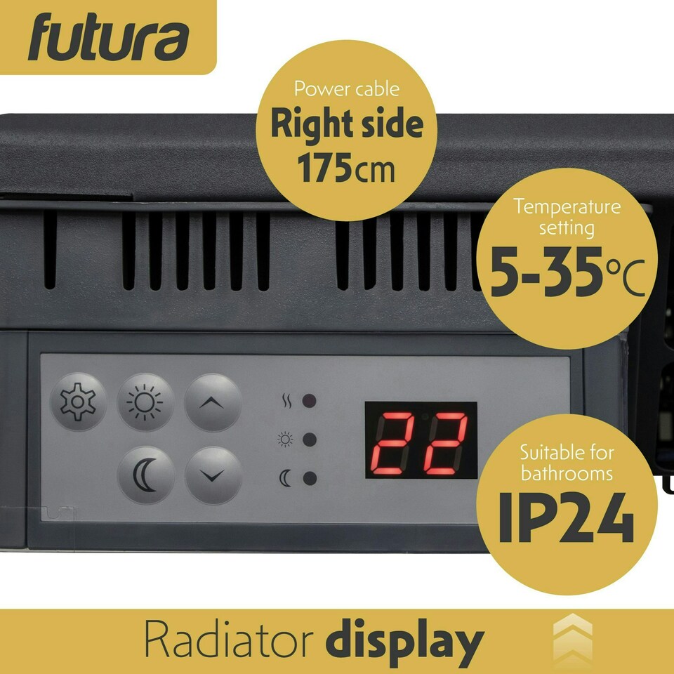image 1 of Futura 1500W Electric Panel Wall Radiator Heater Grey
