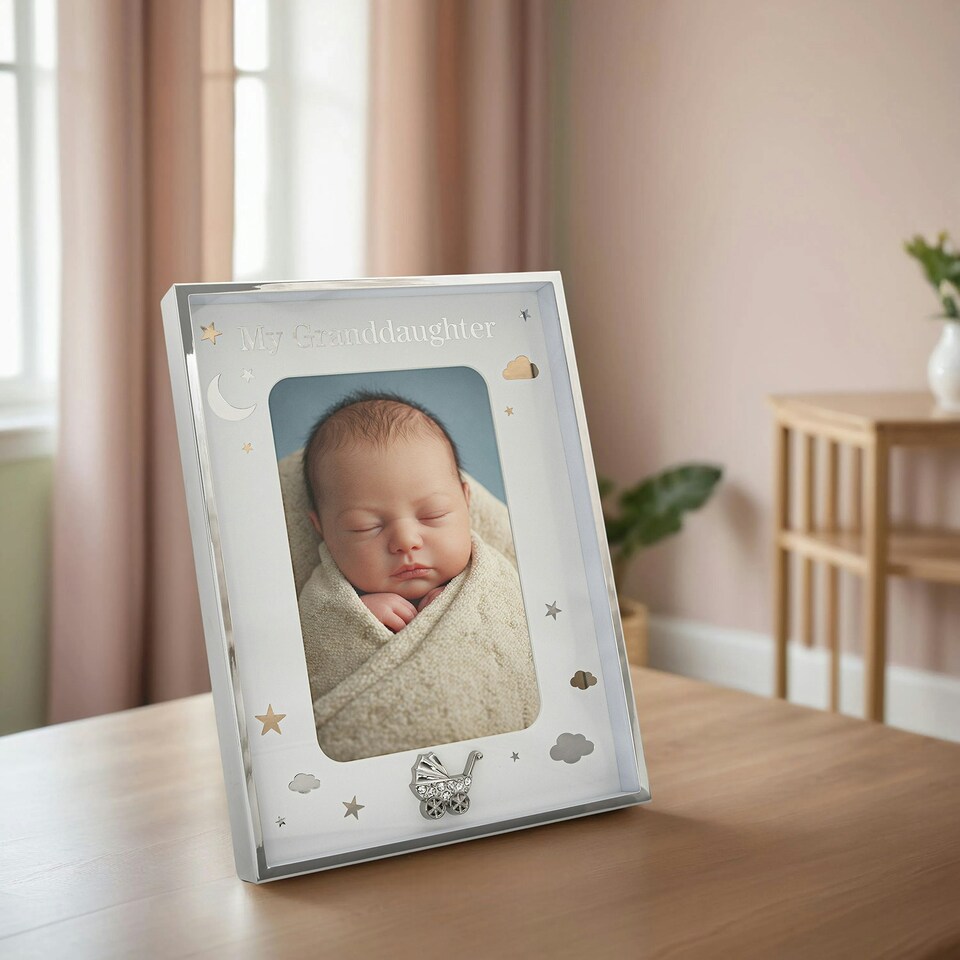 image 1 of Granddaughter Silver 4x6 Frame with Gold and Silver Stars and Clouds Silver | One Size