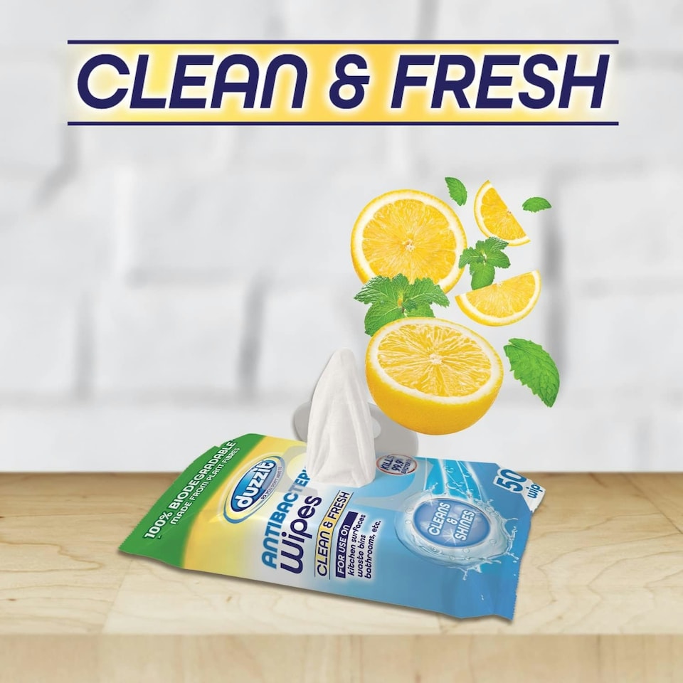 image 1 of Pack of 50 Duzzit Biodegradable Antibacterial Clean And Fresh Wipes