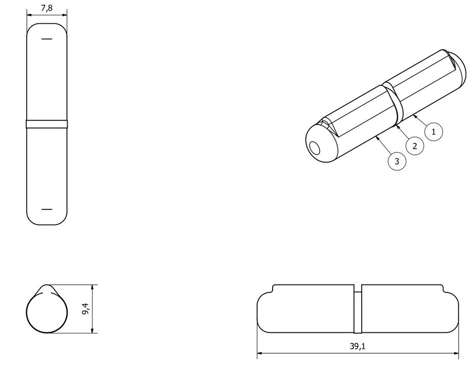 image 1 of Lift Off Bullet Hinge Weld On Brass Bush 8x40mm Heavy Duty Door Hatch | Silver