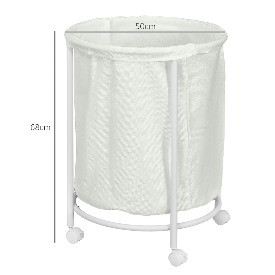 image 1 of HOMCOM 100L Round Laundry Hamper with Wheels for Bedroom Bathroom Cream White