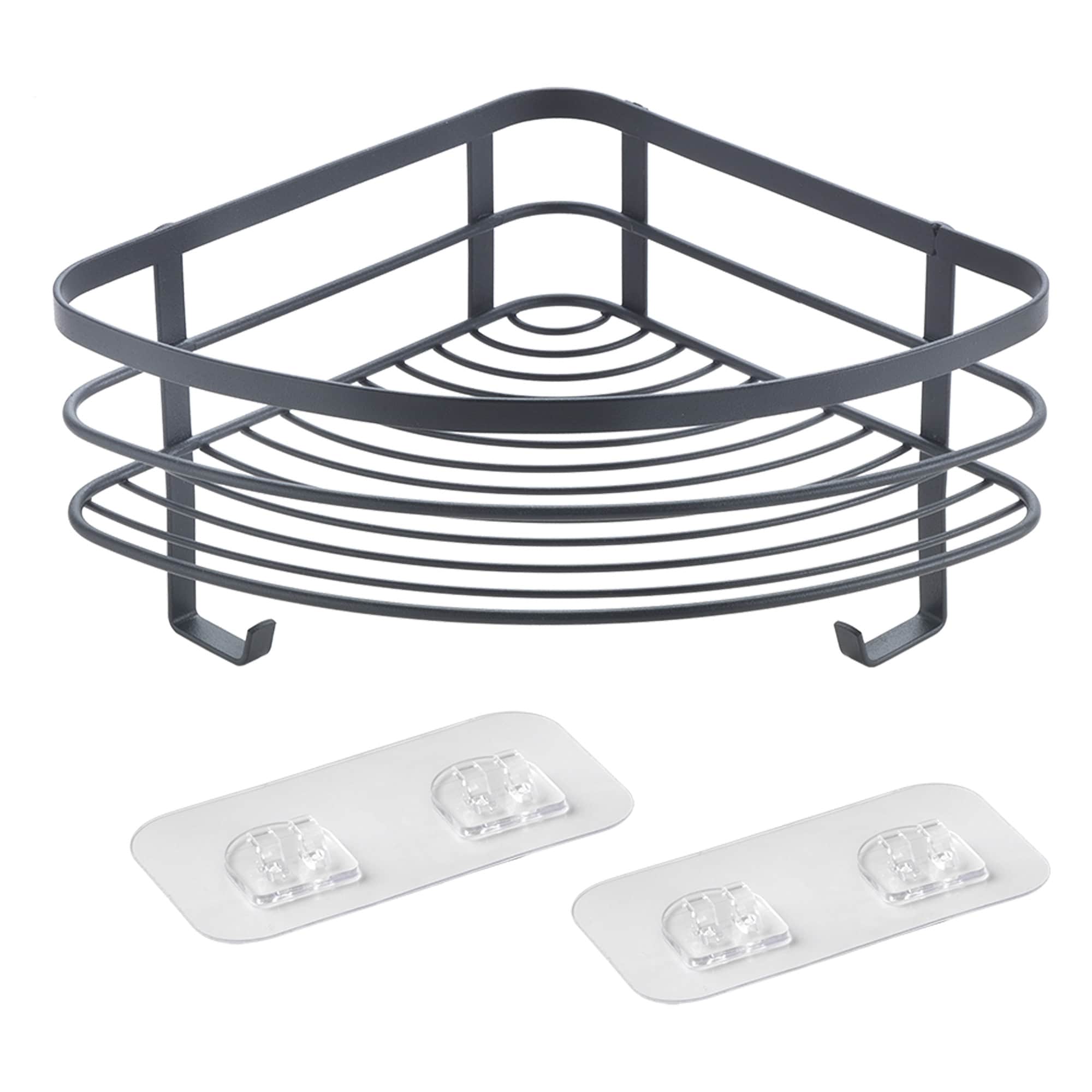 Metaltex Origin Lava Corner Bathroom Shelf with U-Fix Adhesive Mount in Black