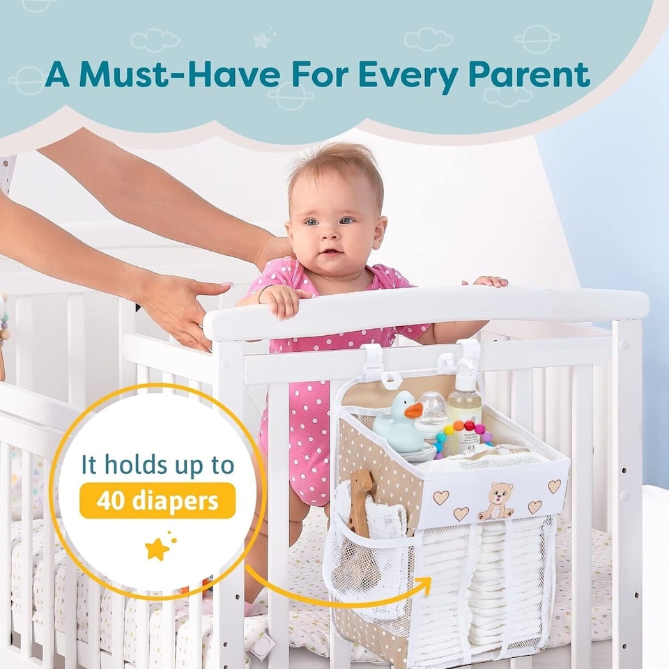 image 1 of Baby Nappy Caddy Organiser | Hanging Nursery Storage with Multiple Pockets