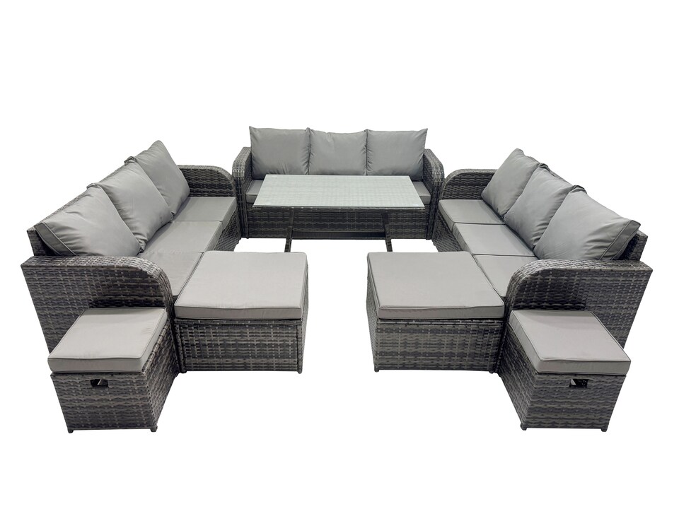 image 1 of Fimous Garden Rattan Outdoor Furniture Set 13 Seater with 3 Seater Sofa 4 Stools Dark Grey