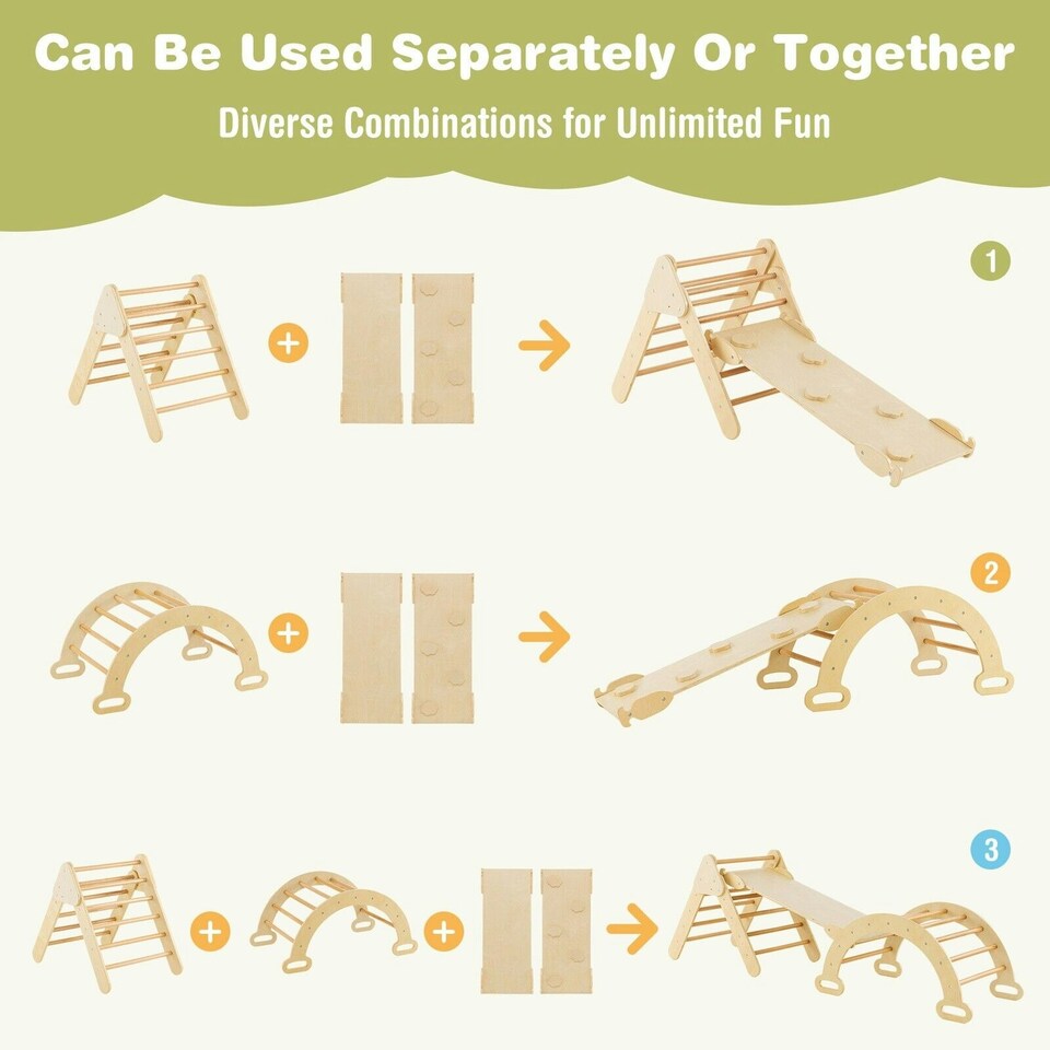 image 1 of COSTWAY 3-in-1 Triangle Wooden Toddler Climber Ramp Arch