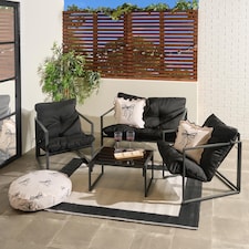 OHS Miami 4PC Table Chair Set Outdoor Metal Frame Garden Patio Furniture | Black | One Size