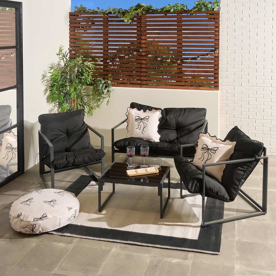 image 1 of OHS Miami 4PC Table Chair Set Outdoor Metal Frame Garden Patio Furniture | Black | One Size