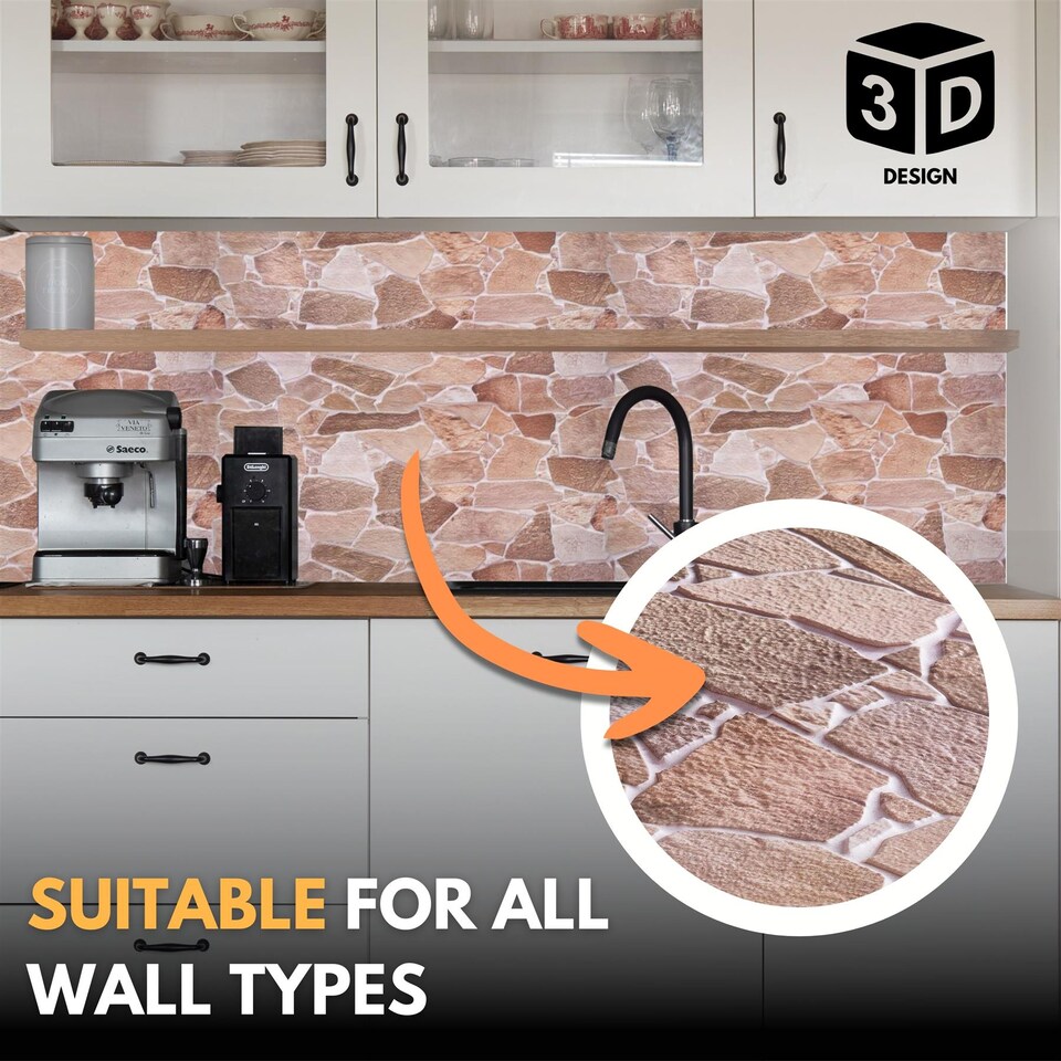 image 1 of NOVECRAFTO Brick & Stone Effect 3D Wall Panels (96cm x 48cm) DIY PVC Plastic Cladding Panels
