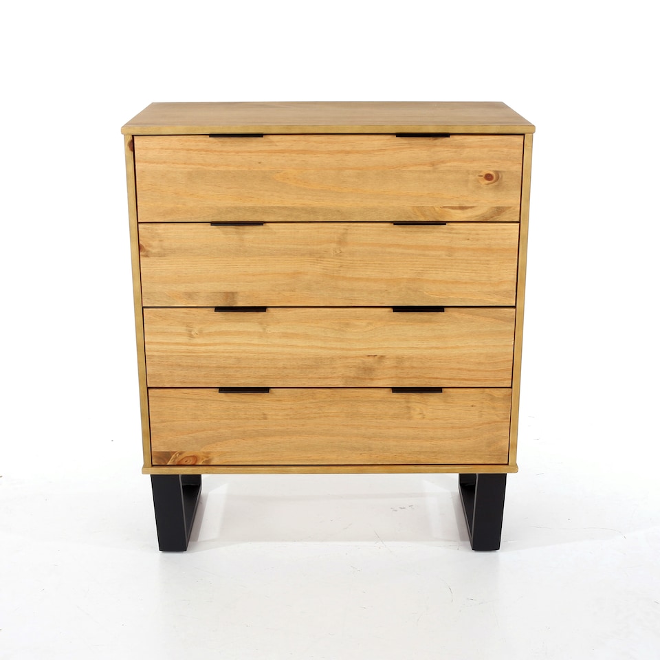 image 1 of Texas 4 Drawer Chest of Drawers - Industrial Style Pine Bedroom Storage Cabinet with Metal Legs | Brown | Brown | 1