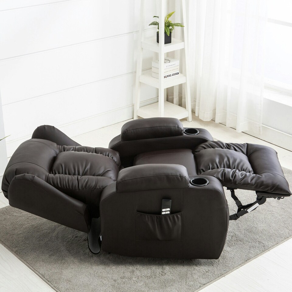 image 1 of Caesar Dual Motor Rise Recliner Bonded Leather Heat And Massage Chair (Brown)