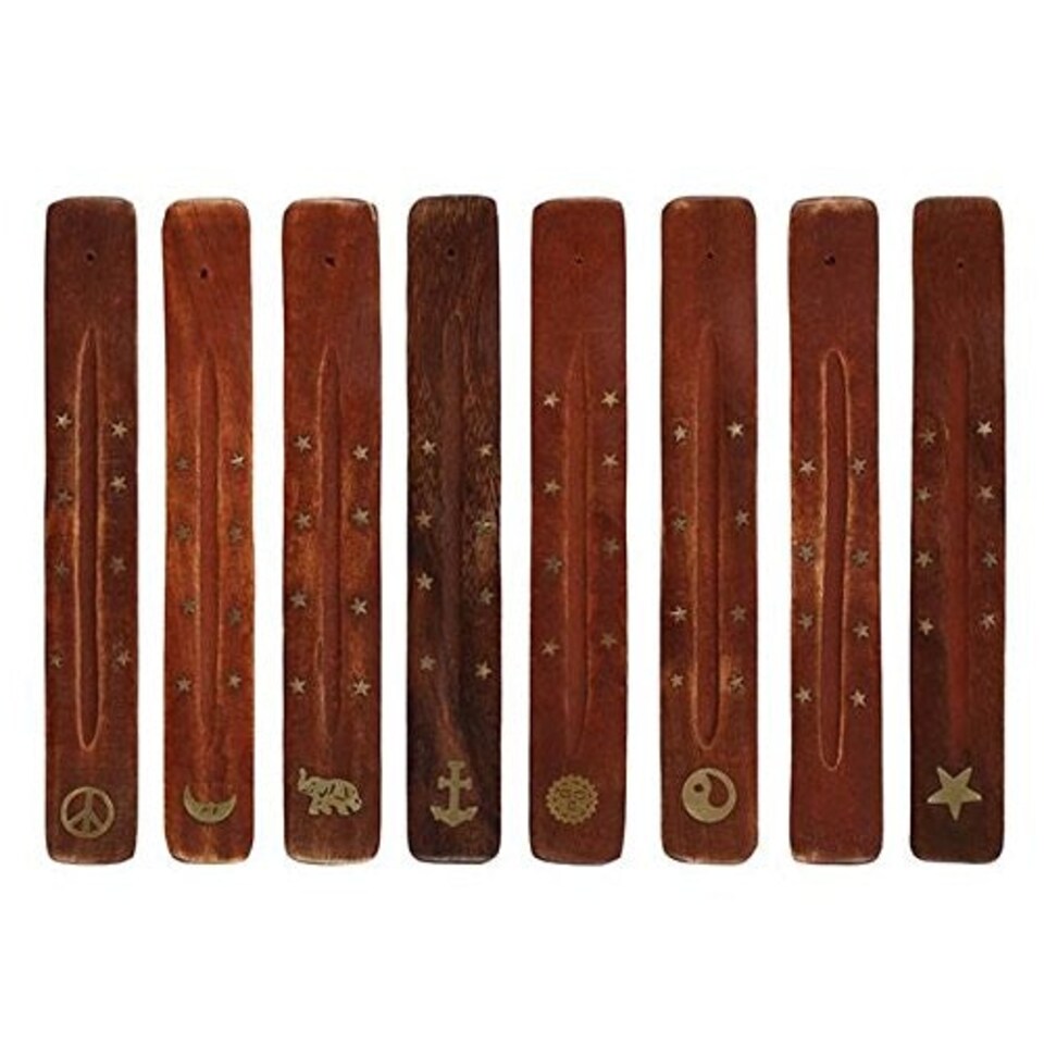 [8] Mango wood Incense Holder with Brass Inlay