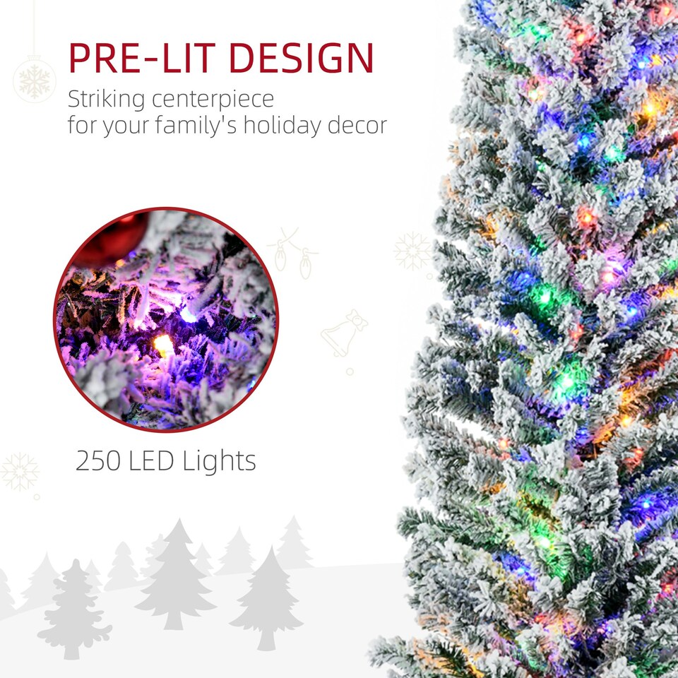 image 1 of HOMCOM 7.5' Artificial Christmas Tree with Flocked Tips, LED Lights, Decoration