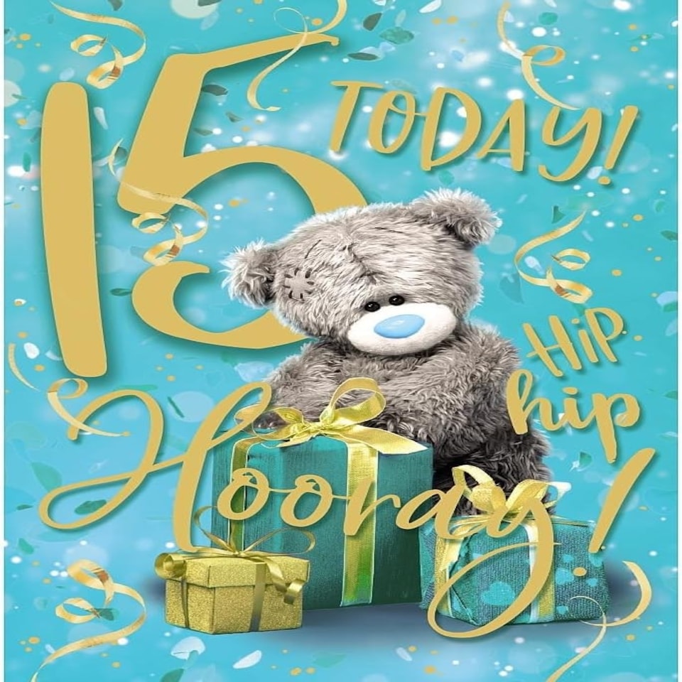 image 1 of Bear And Gold Ribboned Gift Hip Hip Hooray 15th Birthday Card