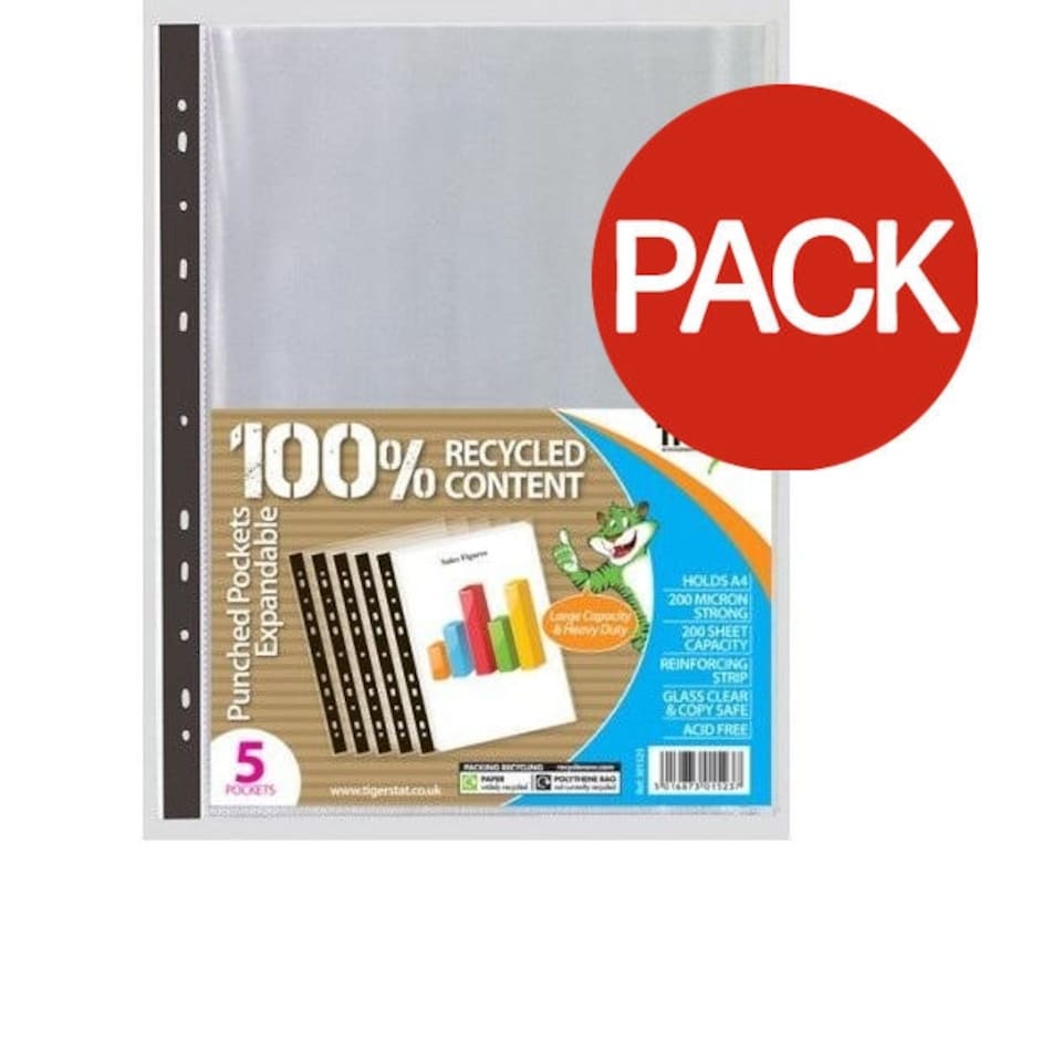 Tiger A4 Punched Pockets (Pack of 5) - Clear - One Size