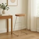 image 1 of Interiors by Premier Luxe Bar Stool With Acacia Wood Seat, Wooden Kitchen Stool, Counter Seat With Iron Footrest, Silver Stool | Cream