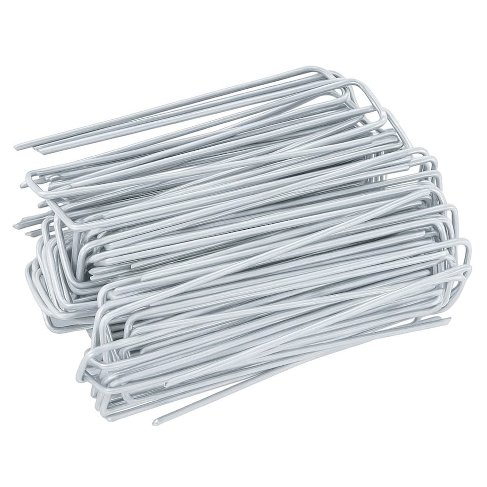 image 1 of 100x Galvanised Steel Weed Membrane Pins Ground Stakes Garden Pegs - 6 inch
