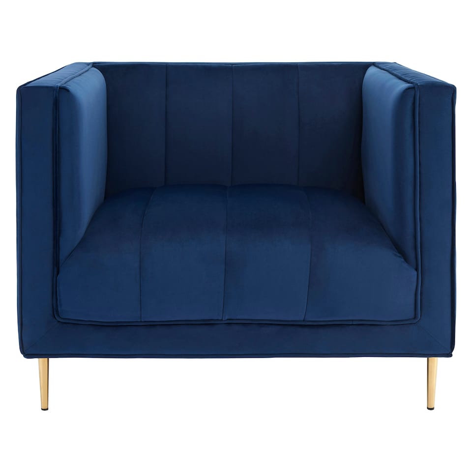 image 1 of Interiors by Premier Blue Velvet Armchair, Backrest Armchair, Easy to Clean Dining Armchair, Reliable Velvet Upholstered Chair