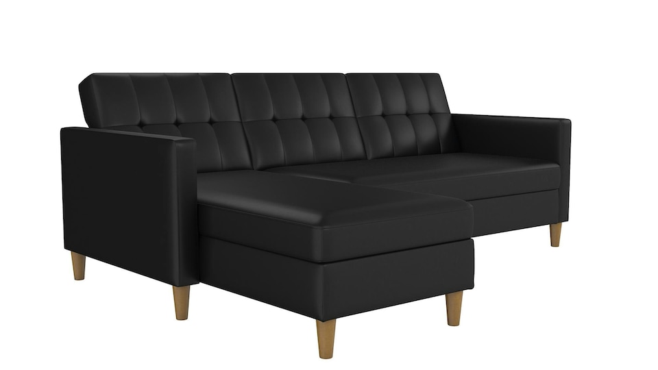 image 1 of Hartford sectional sofa bed in pu black | Black | BLACK | Three Seater