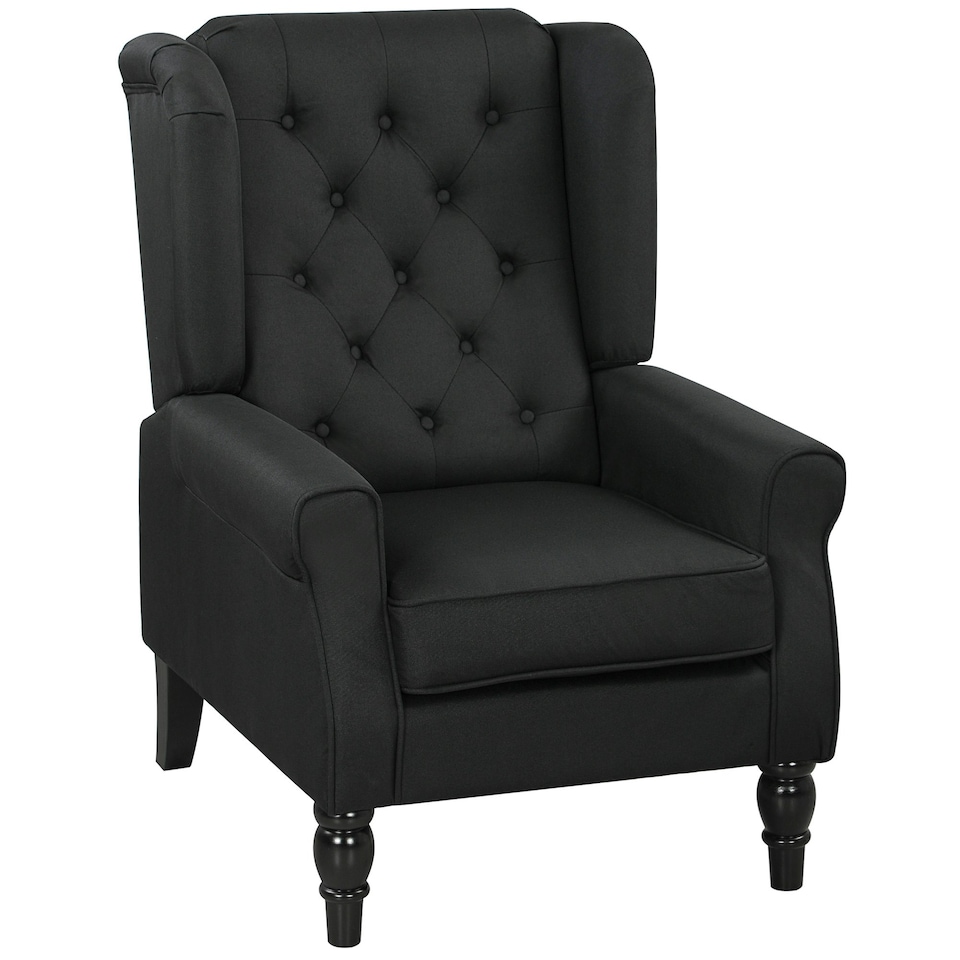 image 1 of HOMCOM Accent Chair Wingback Armchair Retro Tufted Club Wood Fabric, Black Black