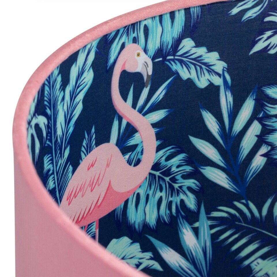 image 1 of Set of 2 Dark Oak Table Lamp or Bedside Lights with Flamingo Shades | Brown | Pink | Large | 2