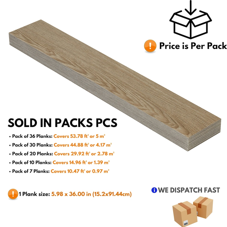 image 1 of NOVECRAFTO Self Adhesive Vinyl Floor Planks – Peel & Stick Flooring – Beige Grey Wood Effect – Easy DIY Installation – Durable & Waterproof Tiles Brown | 1.39 sqm