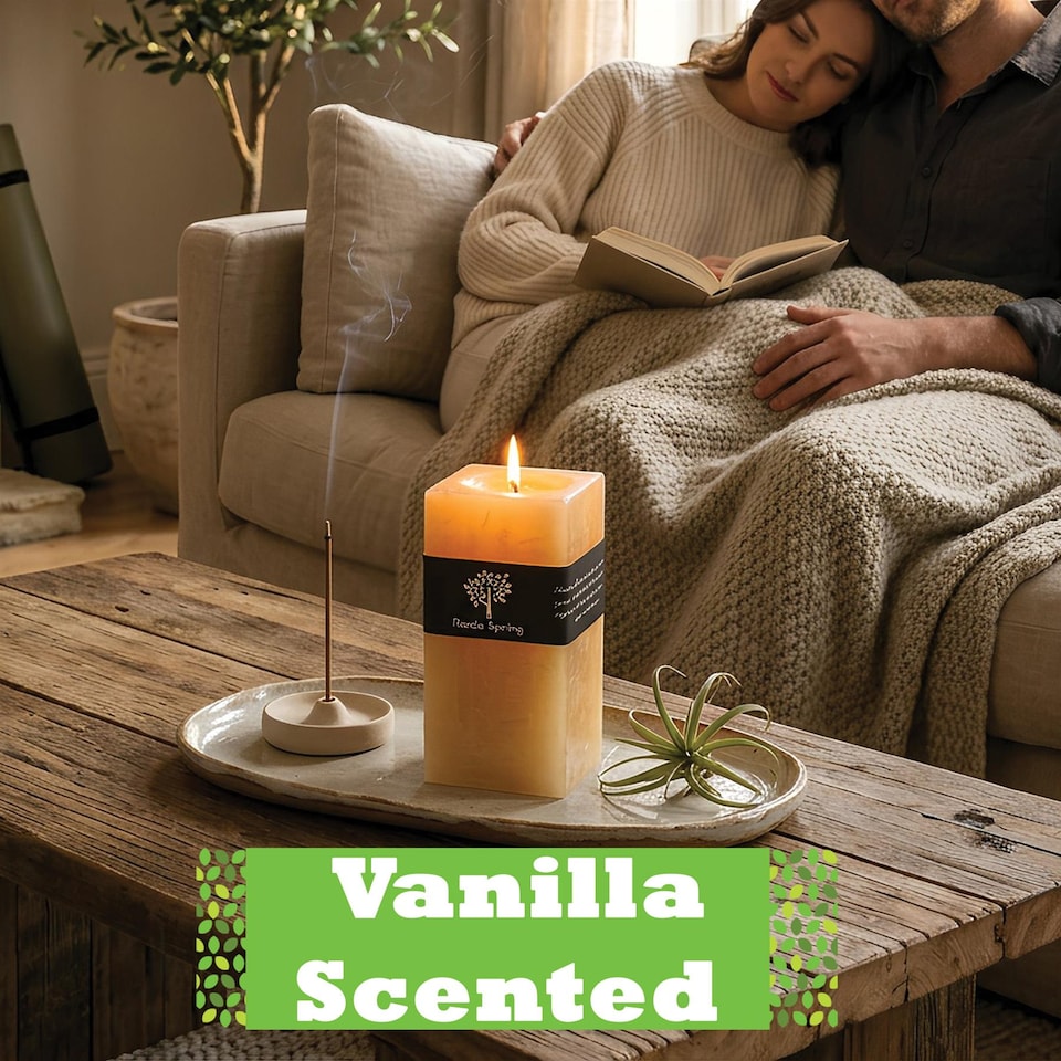 image 1 of Nicola Spring Round Vanilla Pillar Candle - 110 Hours - Cream - Long-Lasting  Vanilla Candle Home Fragrance Aromatherapy
