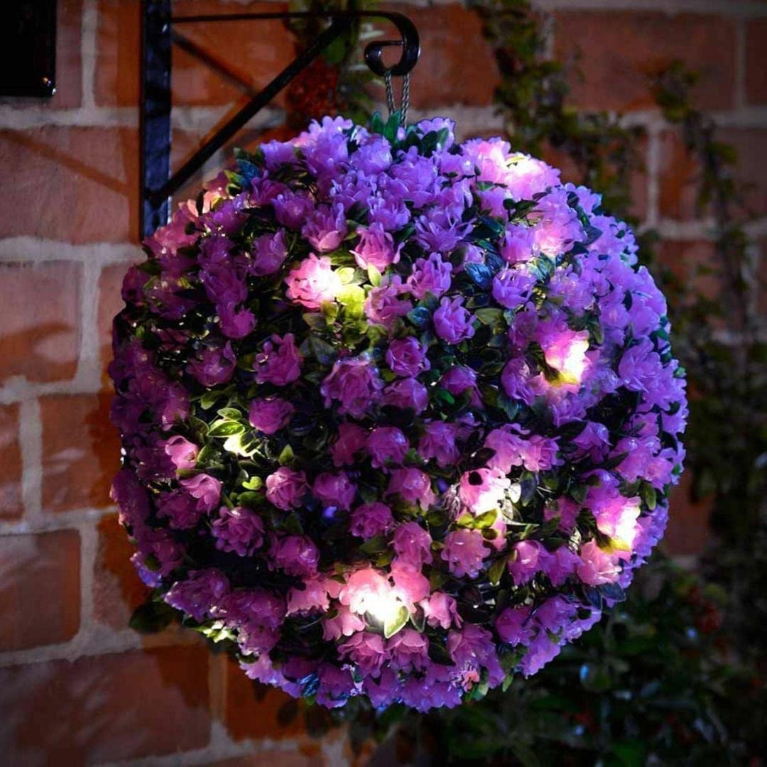 MantraRaj 25CM Solar Powered Topiary Ball 20 LED Flower Lights Dual Function Great For Outdoor Decorations (Purple)