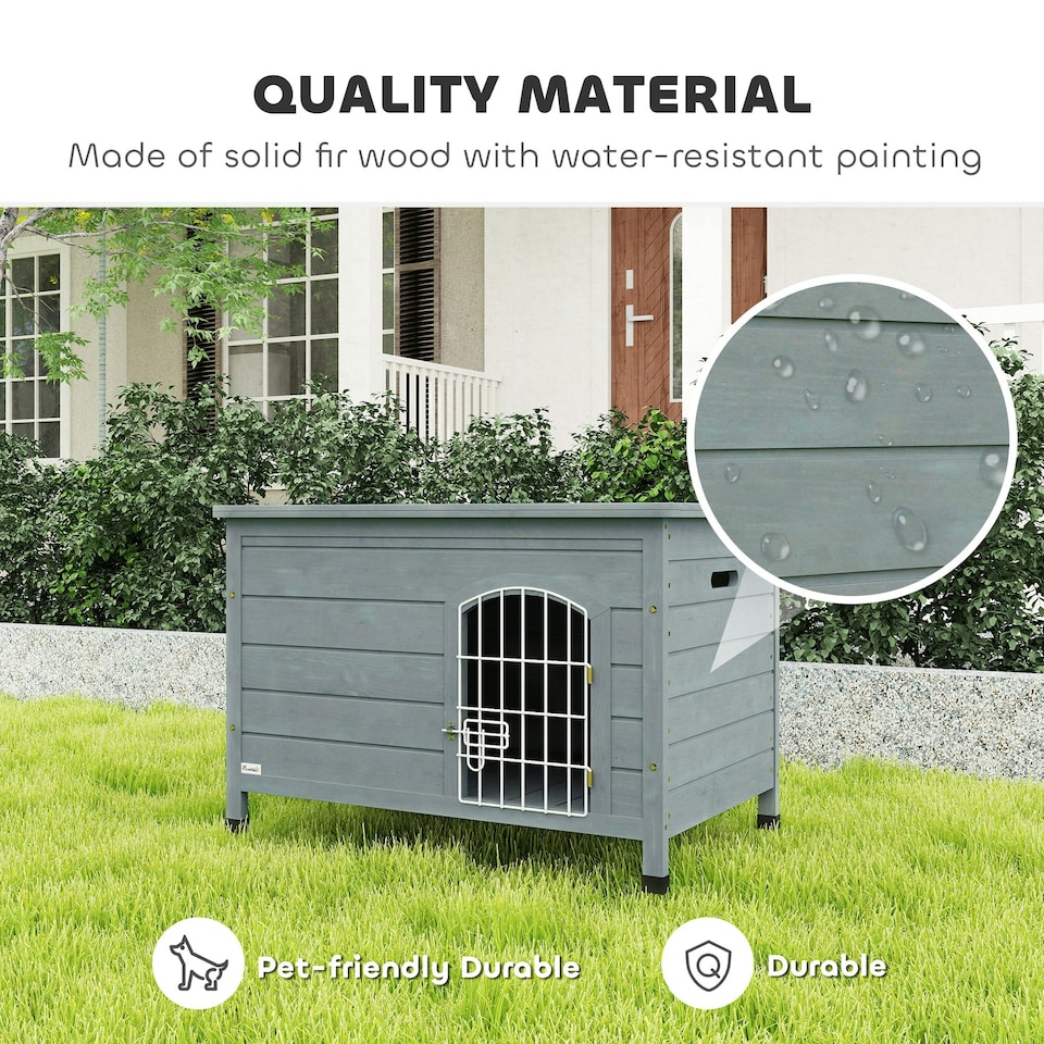 image 1 of PawHut Wooden Dog House, Dog Kennel w/ Removable Bottom, Dark Grey