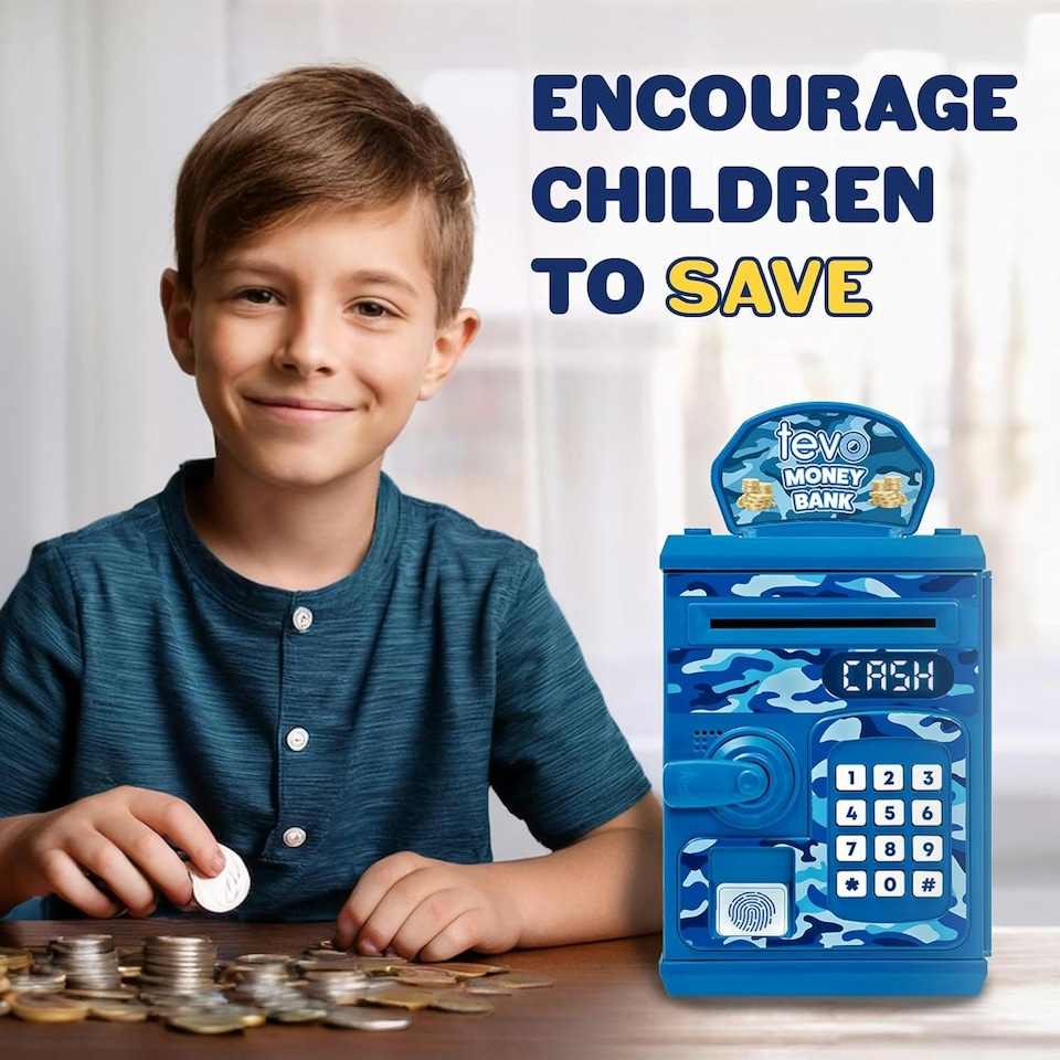 image 1 of Tevo Digital Money Box For Boys - Electronic Kids Safe With Password - Kids Piggy Bank With Auto-Feed