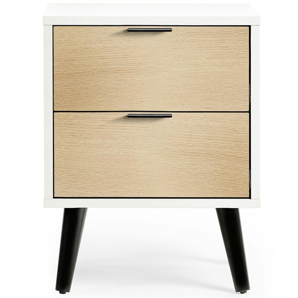 image 1 of Oak and Matt White 2 Drawer Bedside Table