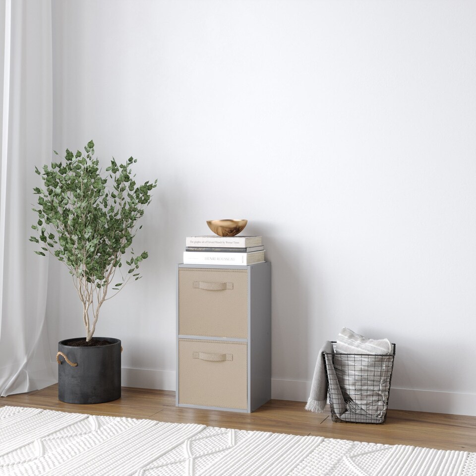 image 1 of 2-Tier Cube Shelving Unit with Inserts | Grey | Grey & Beige | 1