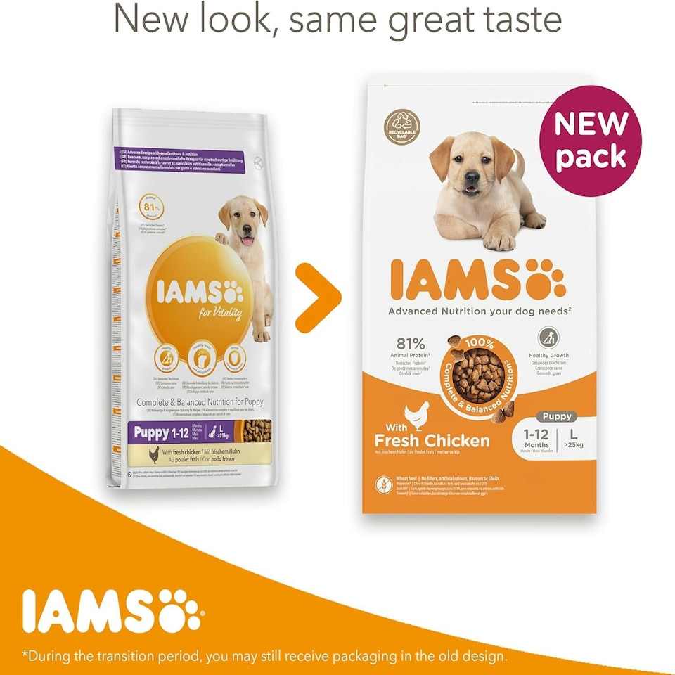 image 1 of IAMS Complete Dry Dog Food for Puppy Large Breeds with Chicken 12 kg