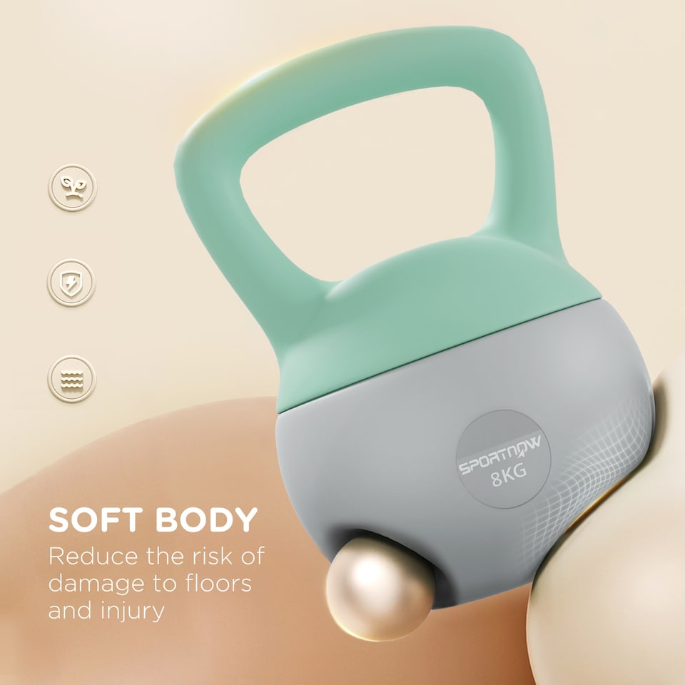 image 1 of (8KG, Grey and Green) SPORTNOW Soft Kettlebell with Non-Slip Handle