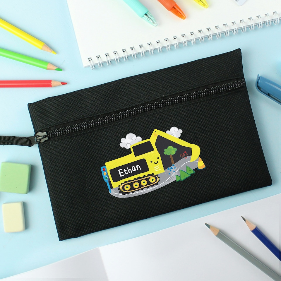 image 1 of Personalised Digger Black Pencil Case Black